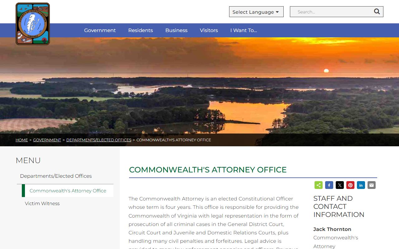 Northampton County Commonwealth's Attorney office page for prosecutor charges after arrest